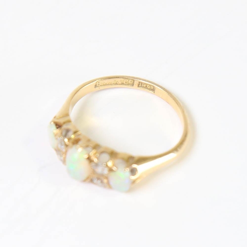 116 - An early 20th century 18ct gold 7-stone opal and diamond half hoop ring, set with oval cabochon opal... 