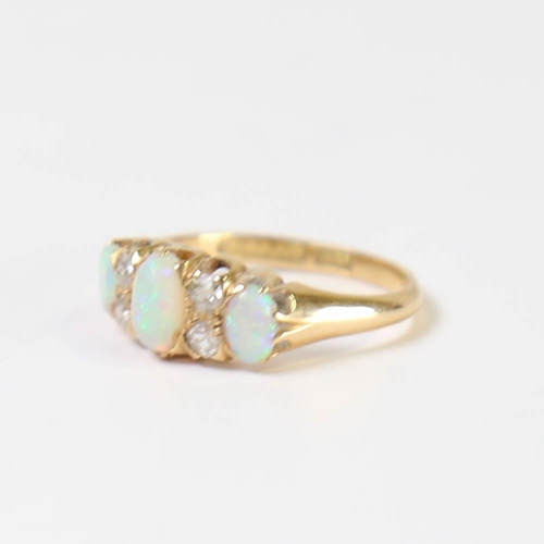 116 - An early 20th century 18ct gold 7-stone opal and diamond half hoop ring, set with oval cabochon opal... 