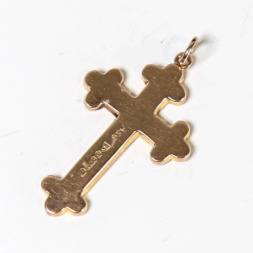 133 - An early 20th century 9ct rose gold cross pendant, engraved foliate decoration, by Able & Charnell, ... 