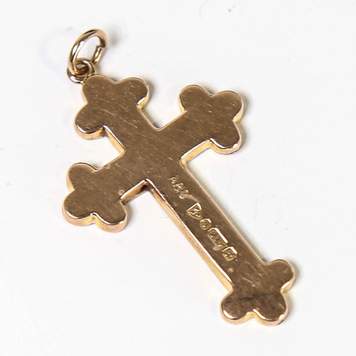 133 - An early 20th century 9ct rose gold cross pendant, engraved foliate decoration, by Able & Charnell, ... 