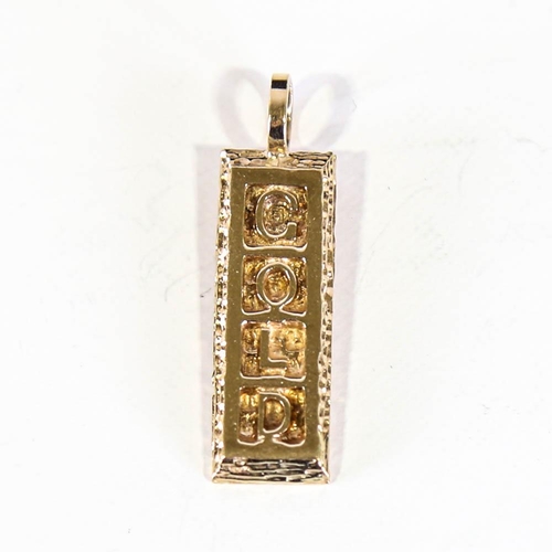 134 - A late 20th century 9ct gold Gold ingot pendant, textured settings, hallmarks London 1978, pendant h... 