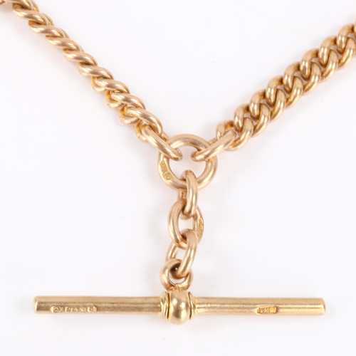 150 - An Antique 9ct gold graduated curb link Albert chain necklace, with dog clip, T-bar and spring clasp... 