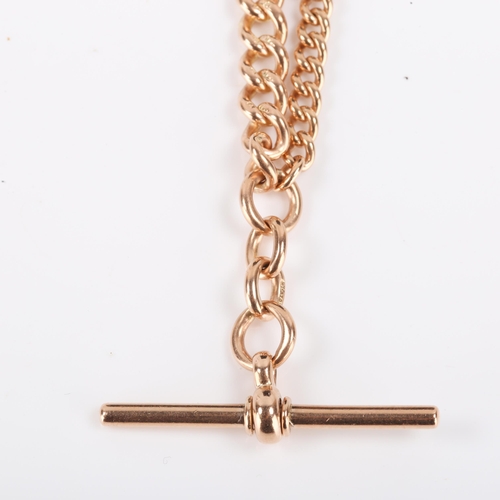 149 - A 9ct rose gold graduated curb link Albert chain necklace, with 2 x dog clips and 1 x T-bar, no assa... 