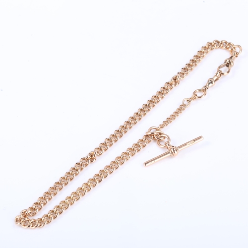 149 - A 9ct rose gold graduated curb link Albert chain necklace, with 2 x dog clips and 1 x T-bar, no assa... 