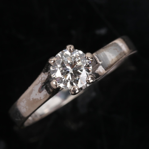 159 - A Japanese white gold 0.55ct solitaire diamond ring, twisted 6-claw setting with modern round brilli... 