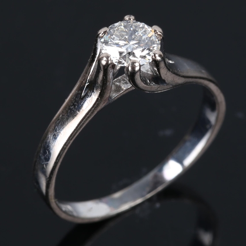 159 - A Japanese white gold 0.55ct solitaire diamond ring, twisted 6-claw setting with modern round brilli... 