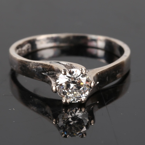 159 - A Japanese white gold 0.55ct solitaire diamond ring, twisted 6-claw setting with modern round brilli... 