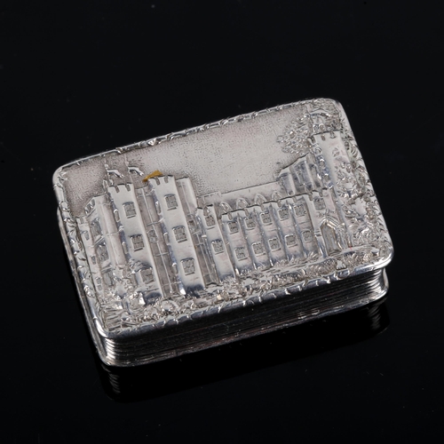 163 - NATHANIEL MILLS - a William IV silver 'Castle-top' vinaigrette, Kenilworth Castle, rectangular form ... 