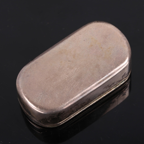 164 - A Victorian silver snuff box, plain curved rectangular form with gilt interior, by George Unite, hal... 