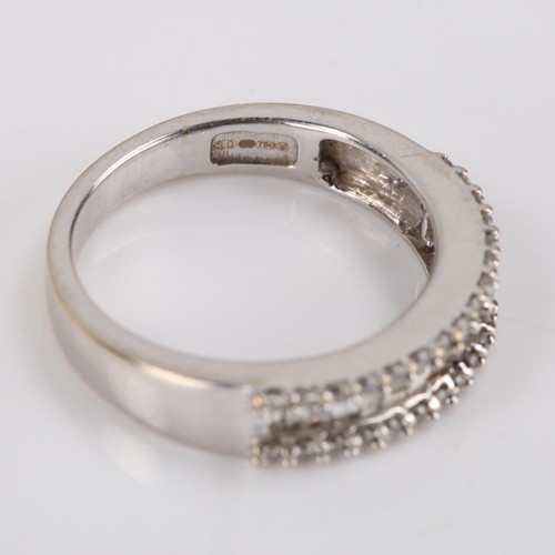 171 - A modern 18ct white gold diamond cluster half hoop band ring, set with baguette and round brilliant ... 