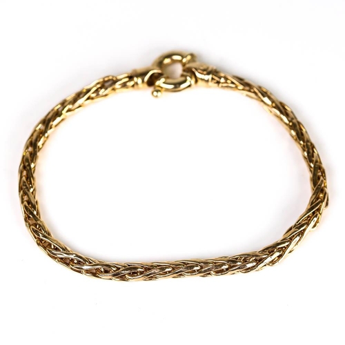 177 - A late 20th century 9ct gold wheat link chain bracelet, import hallmarks Sheffield 1998, bracelet le... 