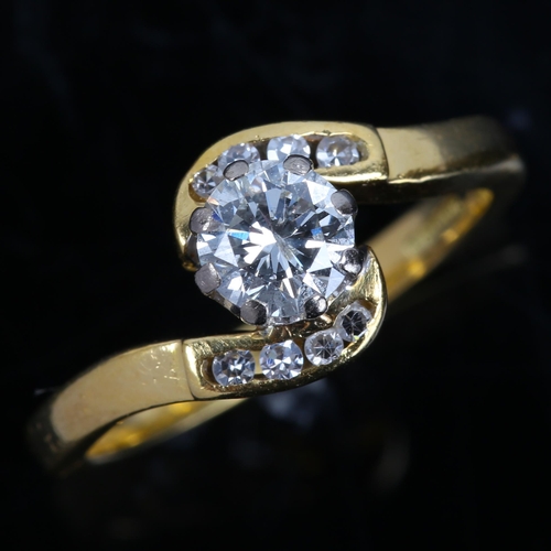 178 - A modern 18ct gold 0.5ct solitaire diamond ring, crossover setting with principal modern round brill... 