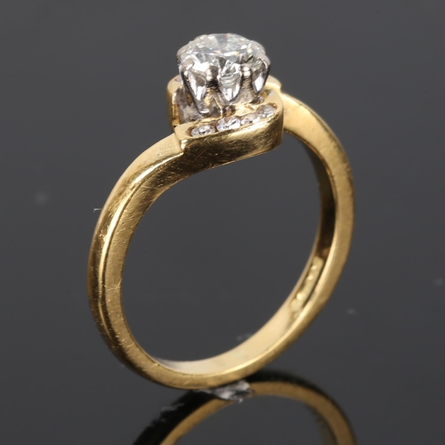 178 - A modern 18ct gold 0.5ct solitaire diamond ring, crossover setting with principal modern round brill... 