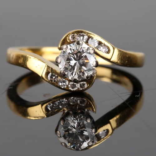 178 - A modern 18ct gold 0.5ct solitaire diamond ring, crossover setting with principal modern round brill... 