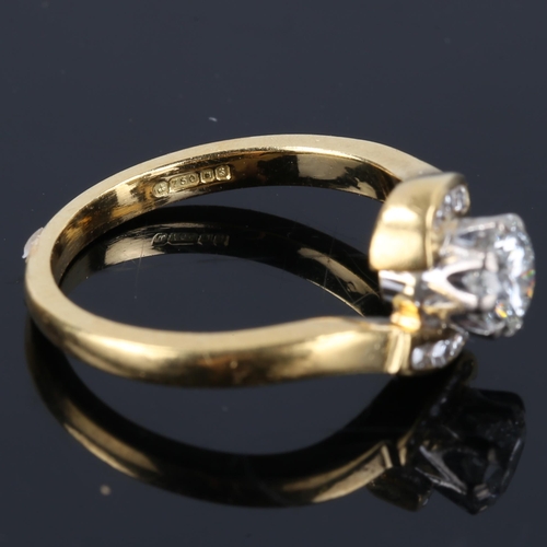 178 - A modern 18ct gold 0.5ct solitaire diamond ring, crossover setting with principal modern round brill... 