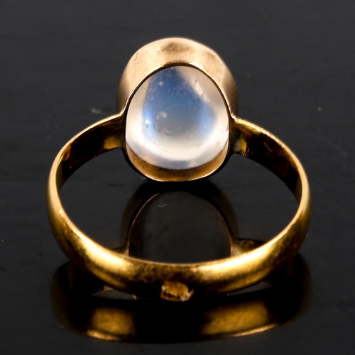 179 - A Victorian 22ct gold moonstone ring, plain bezel set with oval cabochon blue moonstone, maker's mar... 