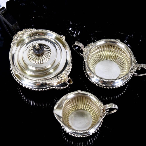 187 - A Victorian silver 3-piece bachelor's squat teaset, comprising teapot, two-handled sugar bowl and cr... 