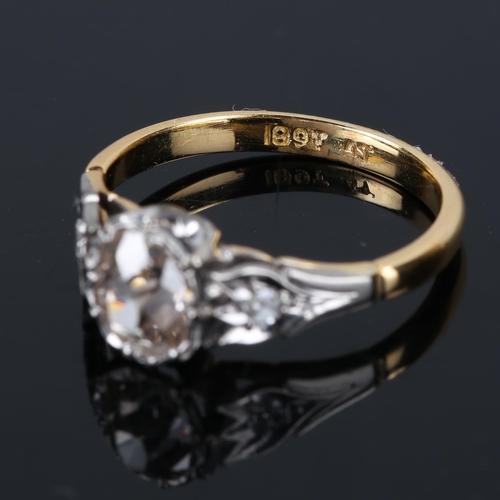 189 - An 18ct gold 0.7ct solitaire diamond ring, set with oval old cut diamond and single cut diamond plat... 