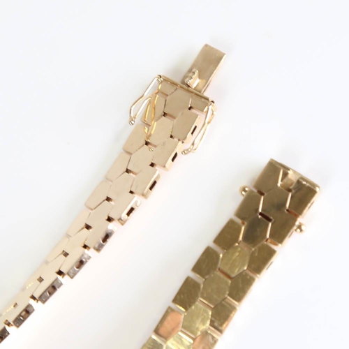 199 - A mid-20th century 9ct gold hexagonal brick link bracelet, import hallmarks Birmingham 1967, bracele... 