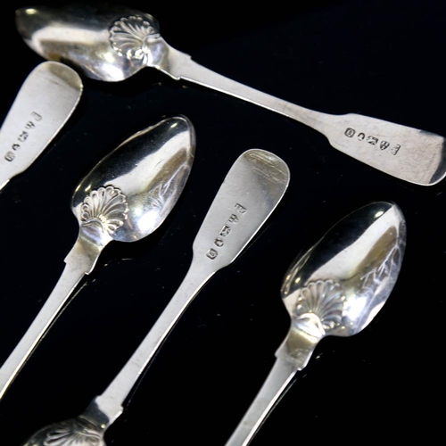 200 - A set of 6 George III silver Fiddle and Shell pattern teaspoons, by John Walton, hallmarks Newcastle... 