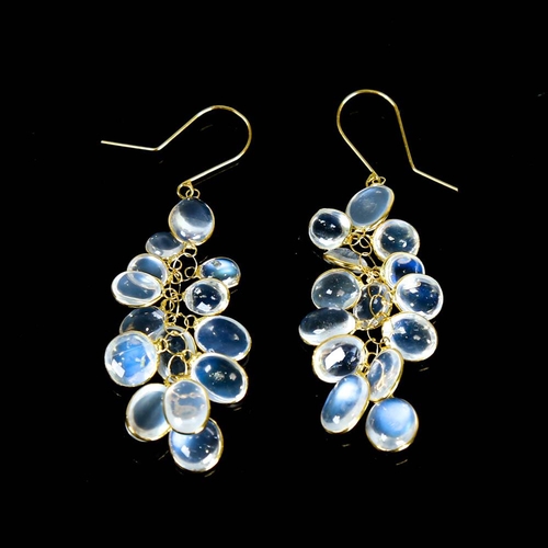 212 - A pair of modern handmade 14ct gold moonstone grape earrings, set with oval cabochon moonstones, ear... 