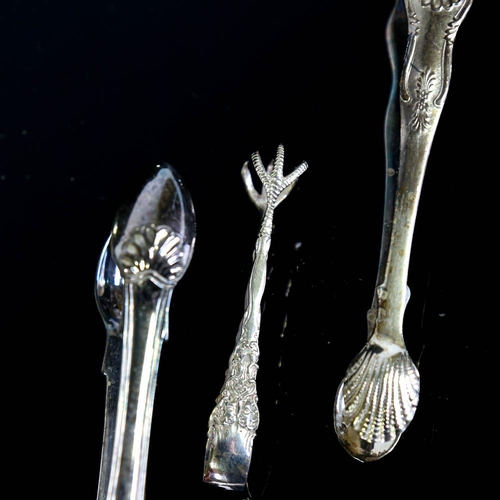 365 - *WITHDRAWN* Various silver sugar tongs and nips, including Georgian scissor-action example and Georg... 