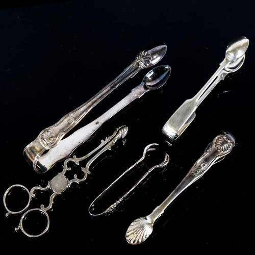 365 - *WITHDRAWN* Various silver sugar tongs and nips, including Georgian scissor-action example and Georg... 