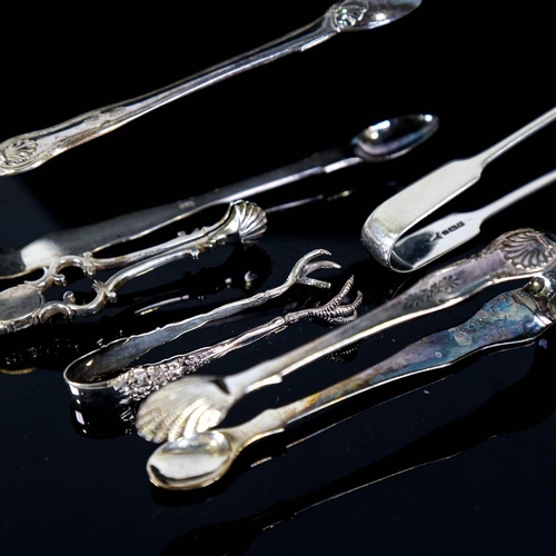 365 - *WITHDRAWN* Various silver sugar tongs and nips, including Georgian scissor-action example and Georg... 