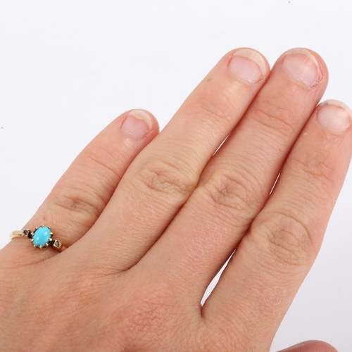 382 - A Georgian turquoise and diamond ring, unmarked gold settings with oval cabochon turquoise and rose ... 