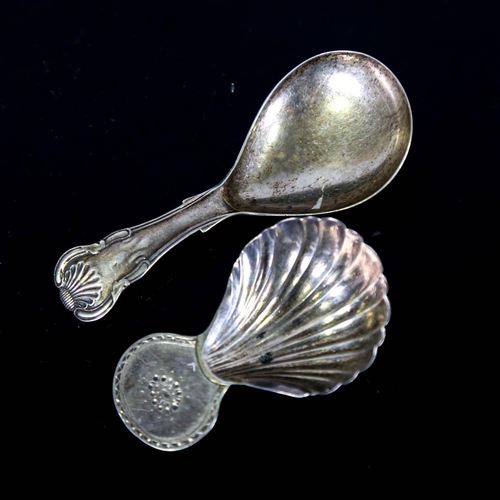 391 - 2 silver tea caddy spoons, comprising Georgian and Victorian examples, largest length 9cm (2)