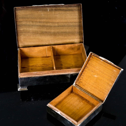 411 - 2 silver cigarette boxes, square and rectangular forms, indistinct hallmarks, (2)