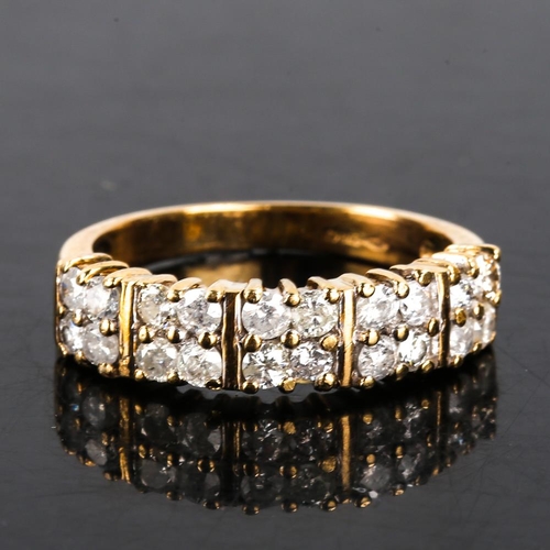 420 - A modern 9ct gold diamond half hoop ring, set with modern round brilliant cut diamonds, total diamon... 