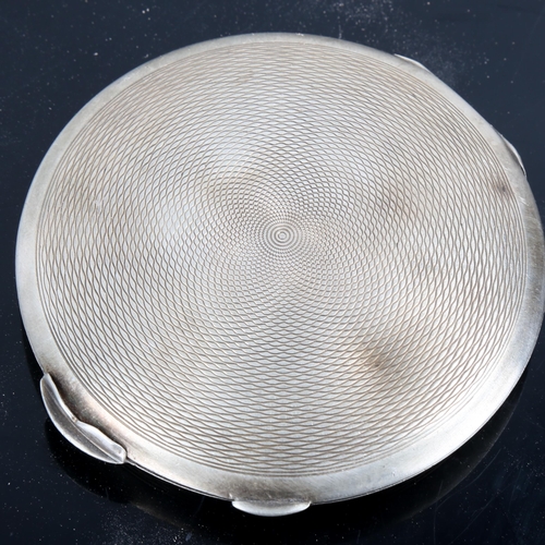 432 - An Art Deco George VI circular silver compact, engine turned decoration, by Clark & Sewell, hallmark... 