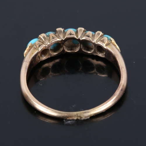 446 - A Victorian graduated 5-stone turquoise half hoop ring, unmarked gold settings with cabochon turquoi... 