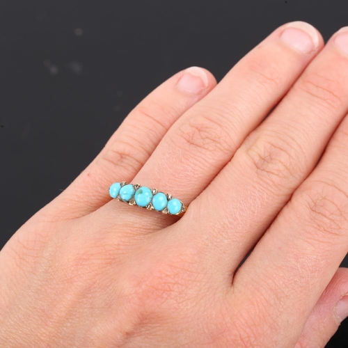 446 - A Victorian graduated 5-stone turquoise half hoop ring, unmarked gold settings with cabochon turquoi... 