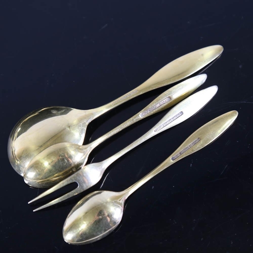 460 - FRIGAST - a set of 14 Danish vermeil sterling silver and harlequin enamel flatware, comprising 1 x p... 