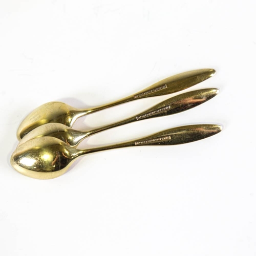 462 - FRIGAST - a set of 6 Danish vermeil sterling silver and harlequin enamel coffee spoons, engine turne... 