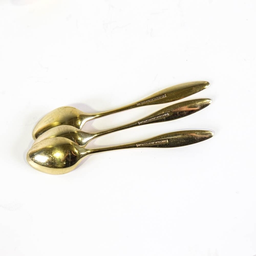 462 - FRIGAST - a set of 6 Danish vermeil sterling silver and harlequin enamel coffee spoons, engine turne... 