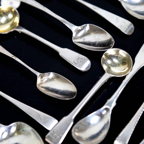 463 - Various Georgian silver spoons, including mustard, condiment and teaspoons, 5.8oz total