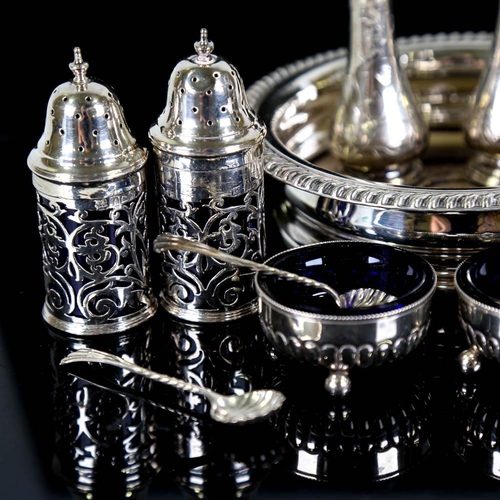 466 - Various silver, including pair of Victorian baluster pepperettes, Scottish reversible egg cup, wine ... 