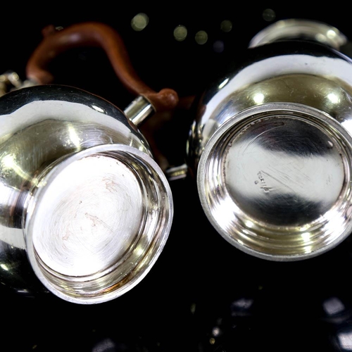 467 - A George V silver hot water jug, and a matching Edward VIII silver coffee pot, baluster form with tu... 