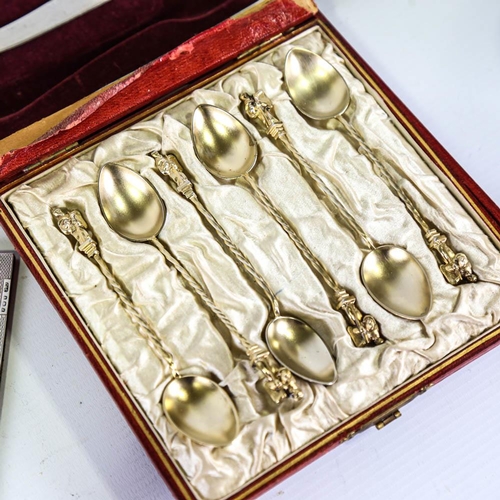 468 - Various silver flatware, including cased christening sets, Apostle teaspoons, anointing spoon, trave... 