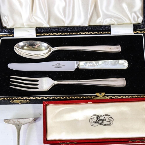 468 - Various silver flatware, including cased christening sets, Apostle teaspoons, anointing spoon, trave... 