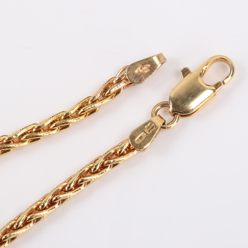 625 - A modern 9ct gold spiga link chain necklace, necklace length 40cm, 13g