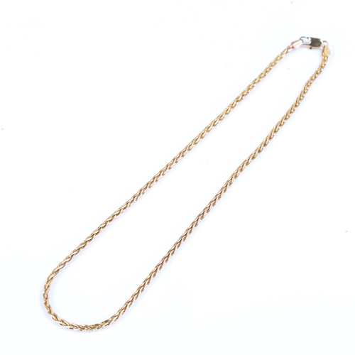 625 - A modern 9ct gold spiga link chain necklace, necklace length 40cm, 13g