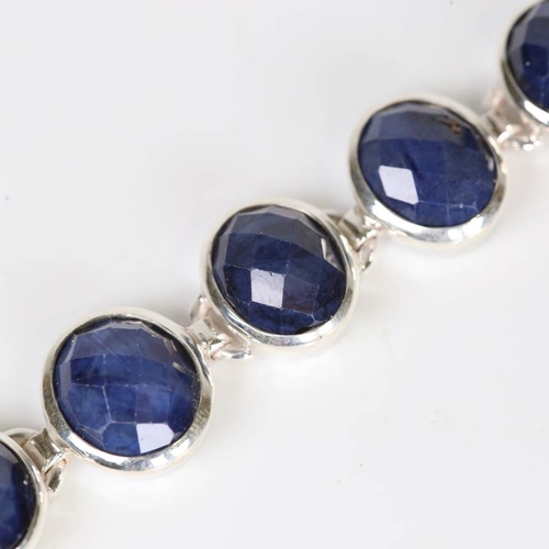 627 - A modern handmade silver sapphire line bracelet, set with rose cut sapphires, bracelet length 20cm, ... 