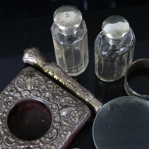 636 - Various silver and unmarked white metal, including glass toilet jars, pocket watch stand, Georgian m... 