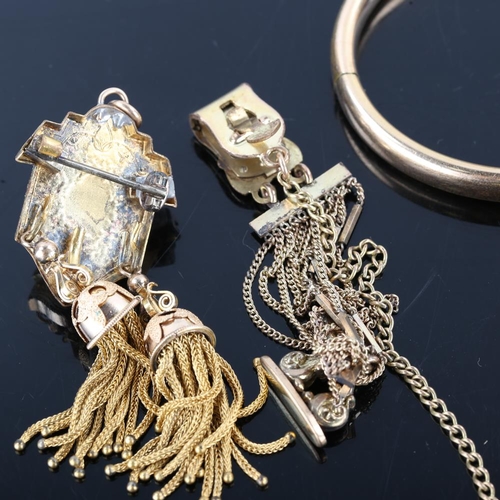 645 - Various unmarked yellow metal and gold plated jewellery, including cameo tassel brooch, lockets, ban... 