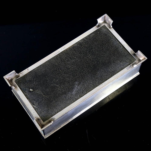 646 - A George VI silver cigarette box, rectangular form with allover engine turned decoration, by John Ro... 