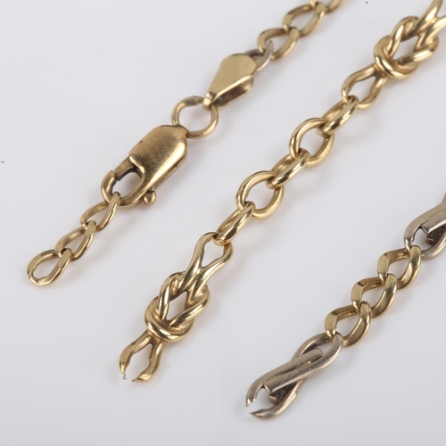 659 - 3 x 9ct gold chain bracelets, 17.9g total (all A/F), and a 14ct gold black enamel dress ring, size O... 